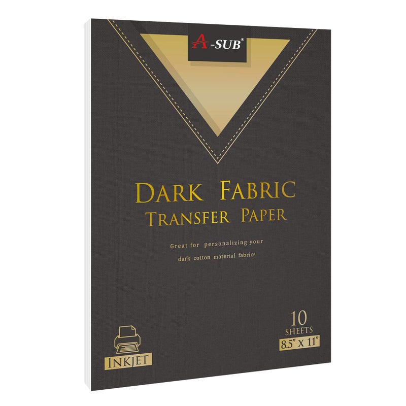 A-SUB Inkjet Printable Iron On Heat Transfer Paper for Dark Fabrics,10 Sheets 8.5x11 Inch, Make Custom T Shirts,Totes,Bags - Image 1